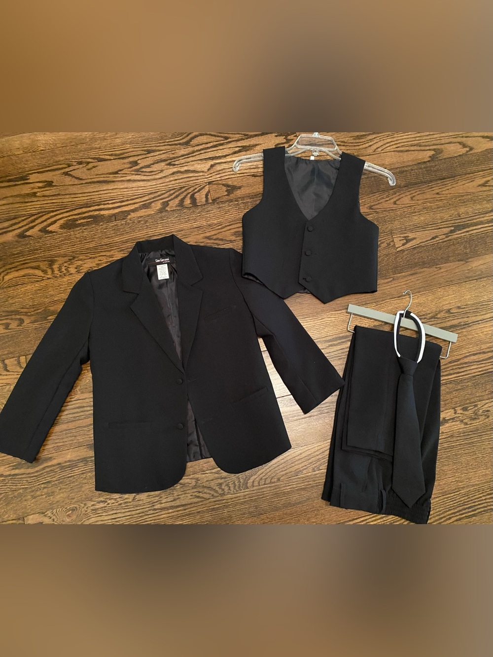 Kids Black Three-Piece Suit Set with Vest and Tie